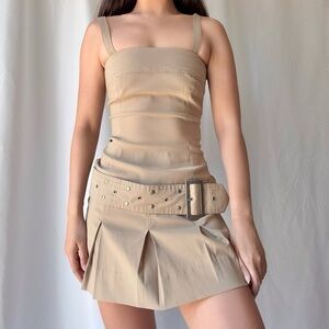 Laura Scott Pleated Drop Waist Mini Dress in Khaki